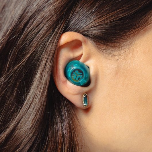 JLab Go Pop ANC Auriculares Bluetooth TWS con Cancelación Activa de Ruido Verde Azulado Transparente