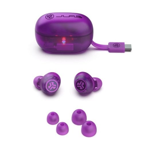JLab Go Pop ANC Auriculares Bluetooth TWS con Cancelación Activa de Ruido Púrpura Transparente