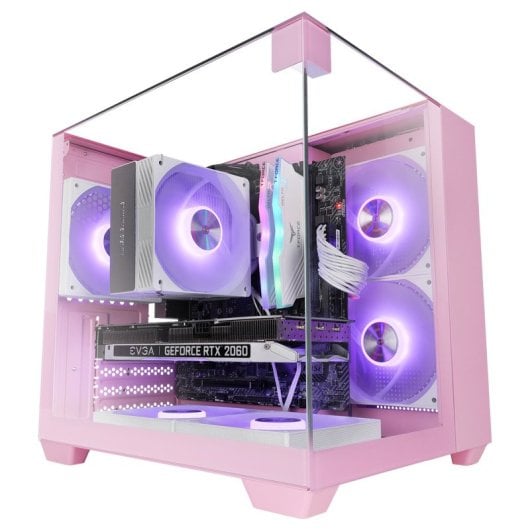 Mars Gaming Mc-visionm Kompaktes MicroATX-PC-Gehäuse mit dreifach gehärtetem Glas und zwei Kammern, Pink