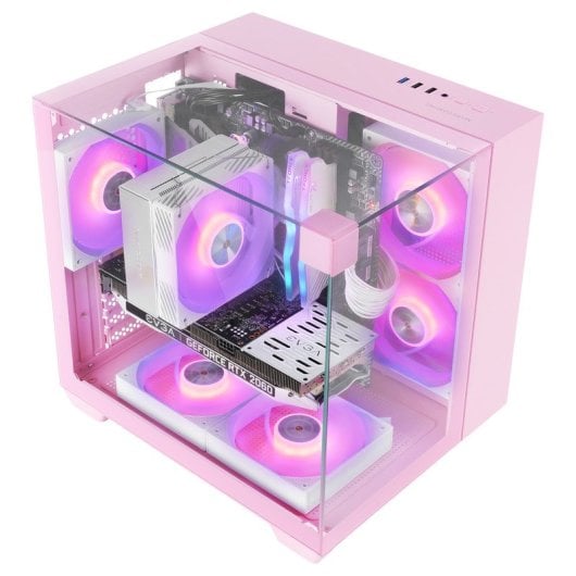 Mars Gaming Mc-visionm Kompaktes MicroATX-PC-Gehäuse mit dreifach gehärtetem Glas und zwei Kammern, Pink