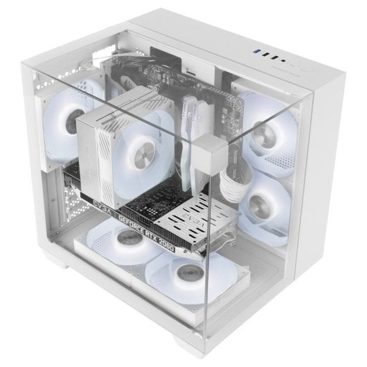 Mars Gaming Mc-visionm Kompaktes MicroATX-PC-Gehäuse, dreifach gehärtetes Glas, Doppelkammer, Weiß
