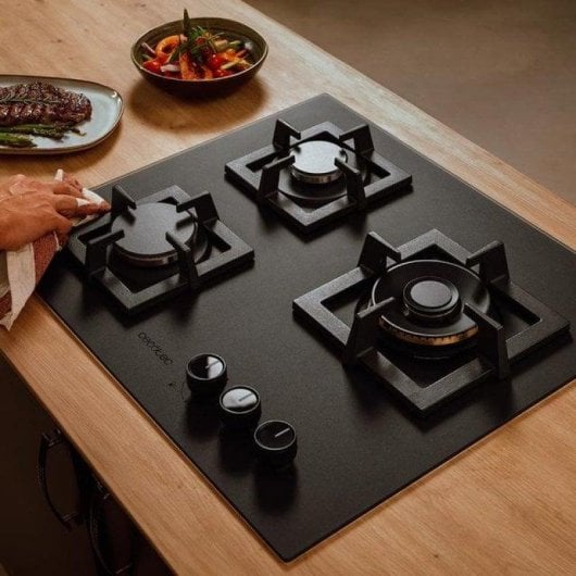 Plaque de gaz Cecotec Bolero Squad G 3800s Eternal Nano 3 feux verre noir