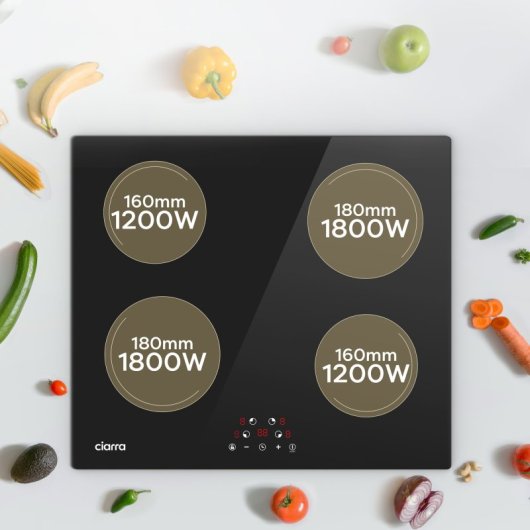 Plaque à induction Ciarra AWBBIH4-E 4 zones 60 cm 6000 W Noir