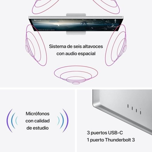 Apple Studio Display Vidrio Estándar Soporte Inclinación Ajustable 27" Retina 5K USB-C Webcam