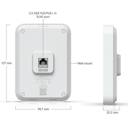 Ubiquiti U7 In-Wall Punto de Acceso WiFi para Pared 4300 Mbit/s 2.4/5GHz PoE Blanco
