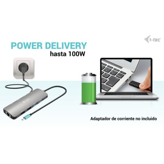 Estación de acoplamiento USB-C i-tec Metal Nano 2x HDMI 100W, 5 Gbps, Plata, LAN Gigabit