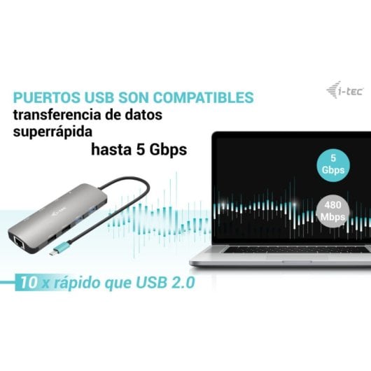Estación de acoplamiento USB-C i-tec Metal Nano 2x HDMI 100W, 5 Gbps, Plata, LAN Gigabit