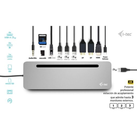 I-Tec Docking Station USB-C 3x Monitor Esterni 4K + Power Delivery 100 W Ergonomico Metallo
