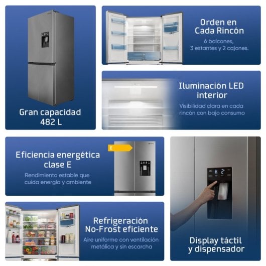 Origial Frigorífico Americano Cool &Freeze 4 puertas 482L E Inox Con dispensador