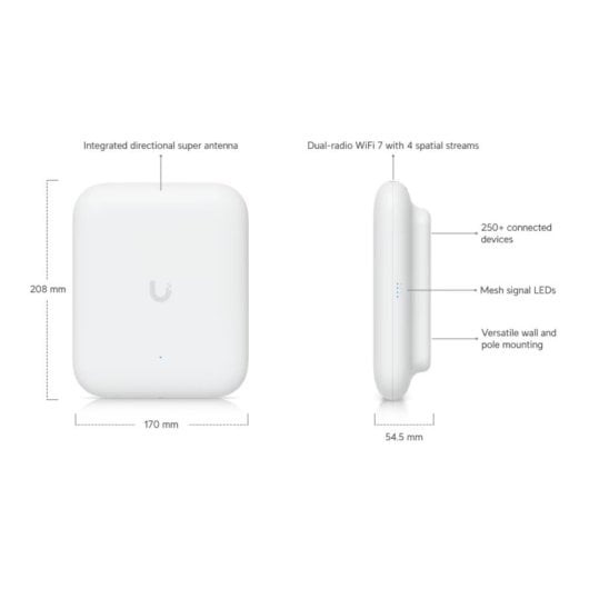 Ubiquiti U7 Outdoor Punto de Acceso WiFi 7 para Exterior con 4 Flujos Espaciales PoE+ Blanco