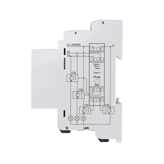 Shelly Pro 3EM-400A Medidor de Energía Trifásico para Montaje en Riel DIN WiFi/Bluetooth/LAN Blanco