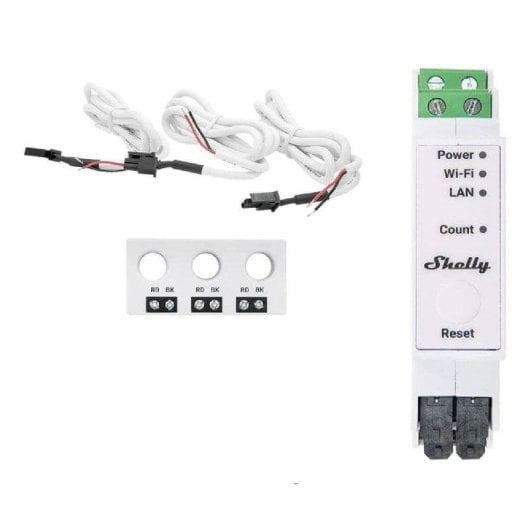Relais Wi-Fi Shelly Pro 3EM-3CT63 Suivi de l’énergie Connectivité Wi-Fi Ethernet Montage DIN Triphasé