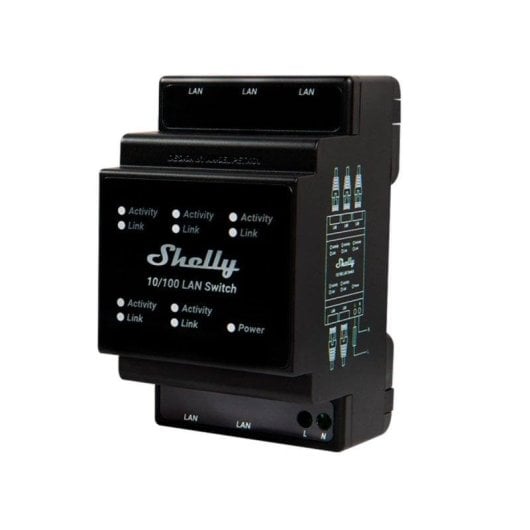 Ethernet-Relais Shelly LAN Switch Ethernet DIN, 5 Ports, LED-Anzeige