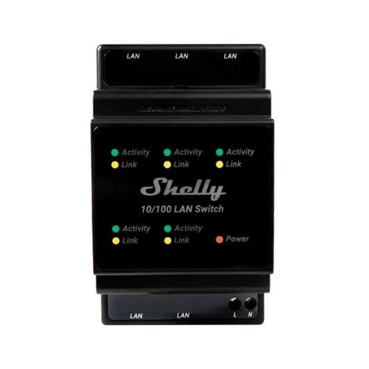 Shelly LAN Switch Conmutador Ethernet de Montaje en Riel DIN con 5 Puertos RJ-45 Negro