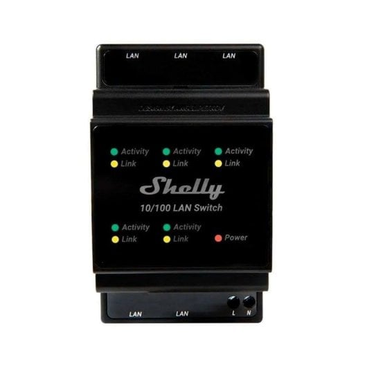 Ethernet-Relais Shelly LAN Switch Ethernet DIN, 5 Ports, LED-Anzeige