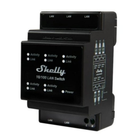 Ethernet-Relais Shelly LAN Switch Ethernet DIN, 5 Ports, LED-Anzeige