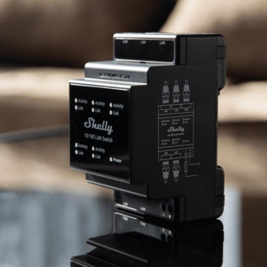 Ethernet-Relais Shelly LAN Switch Ethernet DIN, 5 Ports, LED-Anzeige