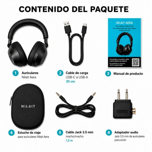 Cuffie wireless con cancellazione del rumore Nilait Aera nere