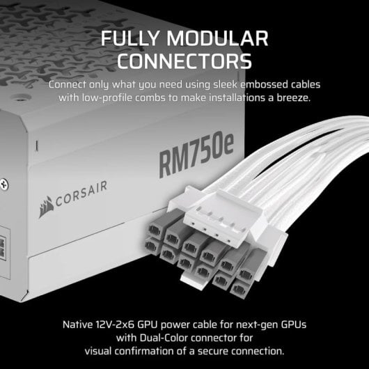 Corsair RMe Series RM750e ATX 3.1 PCIe 5.1 750W Cybenetics 80 Plus Gold Modular Branca