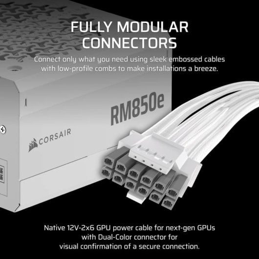 Corsair RMe Series RM850e ATX 3.1 PCIe 5.1 850W Cybenetics 80 Plus Gold Modulare Bianco