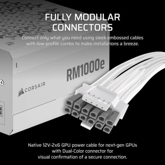 Corsair RMe Series RM1000e ATX 3.1 PCIe 5.1 1000W Cybenetics 80 Plus Gold Modular Branca