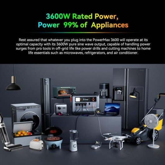 OSCAL PowerMax 3600 Estação de Energia Portátil de 3600Wh + 1 Painel Solar de 400W
