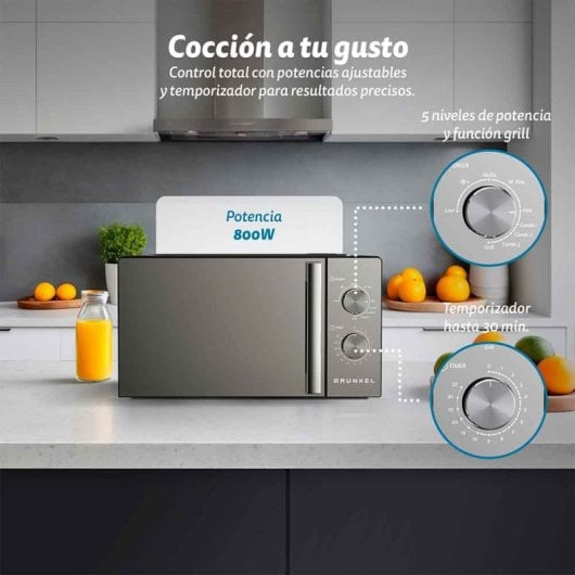 Grunkel MWG-20ESPEJO Microondas Grill 20L 800W Negro