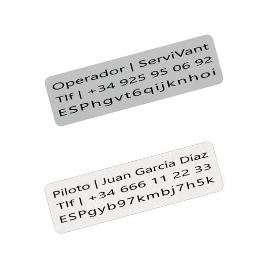 Servivant Placa Identificativa 3 Líneas Para Drones Personalizable (pack 2 Uds.) Normativa Aesa