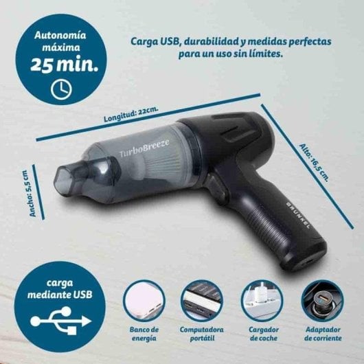Aspirateur à Main Sans Fil Grunkel Carforce2 100W 25min Filtre HEPA Accessoires