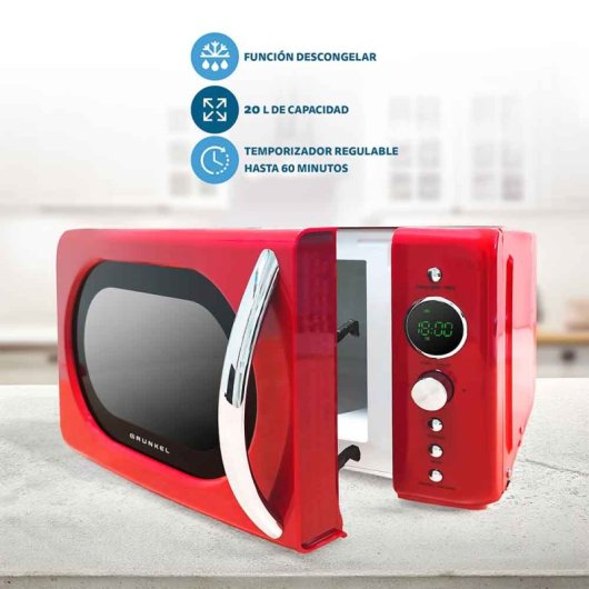 Grunkel MW-DGR Microondas digital vintage 20L 700W  Rojo