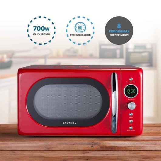 Grunkel MW-DGR Microondas digital vintage 20L 700W  Rojo