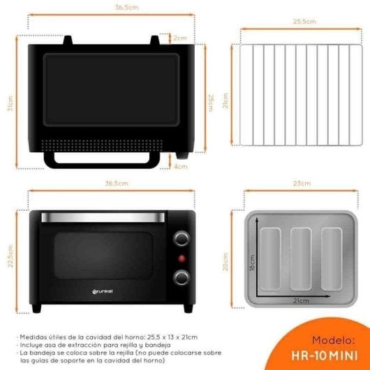 Mini Forno Grunkel HR-10MINI Limpeza Manual 10L 37x31x23cm Grill Preto