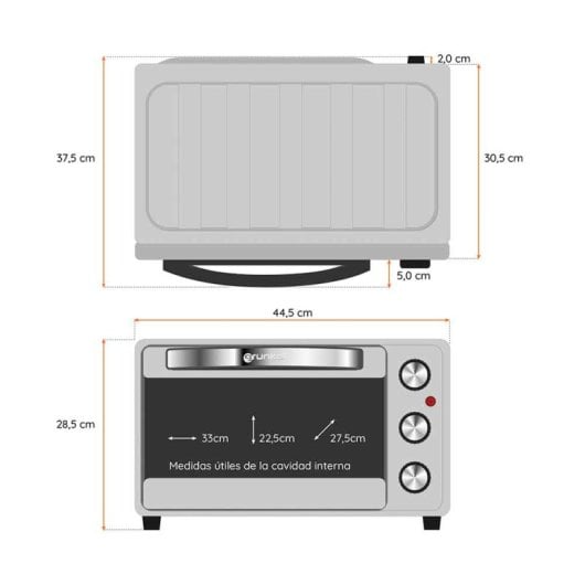 Four électrique multifonction de table Grunkel HR-23SS 23 L 1 600 W en acier inoxydable