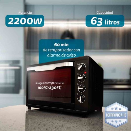 Grunkel HR-63RMRRUSTI Horno Eléctrico Multifunción De Sobremesa 63L 2200W Negro