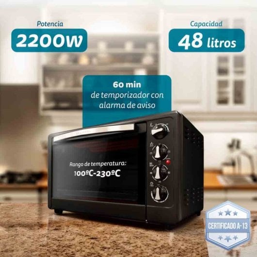 Grunkel HR-48RMRUSTI Horno Eléctrico Multifunción De Sobremesa De 48L 2200W Negro