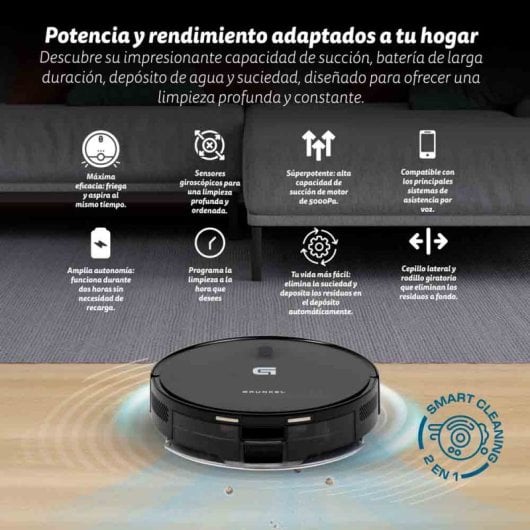 Grunkel I-dancerturbobrush Robot Aspirador 2 Em 1 Com Navegação Laser e Controlo Wi-fi Preto