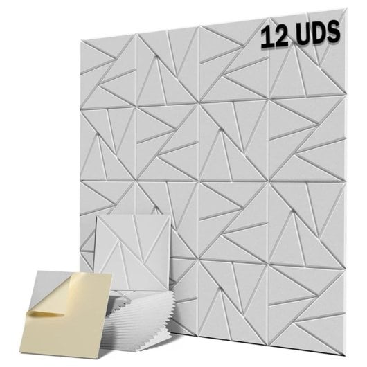 Yoevu Pack 12 Painéis Acústicos Retangulares com Design Geométrico 30x30x1cm Cinzentos