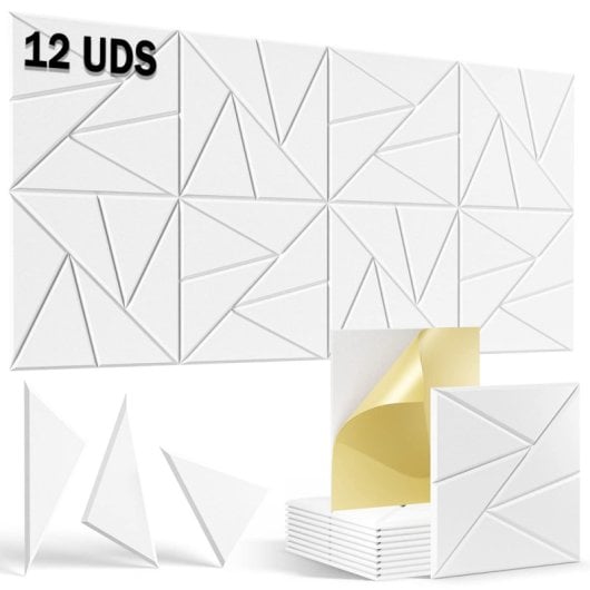 Yoevu Pack 12 Paneles Acústicos Rectangulares Con Diseño Geométrico 30x30x1cm Blancos