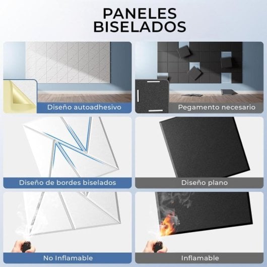 Yoevu Pack 12 Paneles Acústicos Rectangulares Con Diseño Geométrico 30x30x1cm Blancos