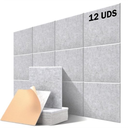 Yoevu Pack 12 Painéis Acústicos Retangulares de Alta Densidade 230kg/m 30x30x1cm Cinzentos