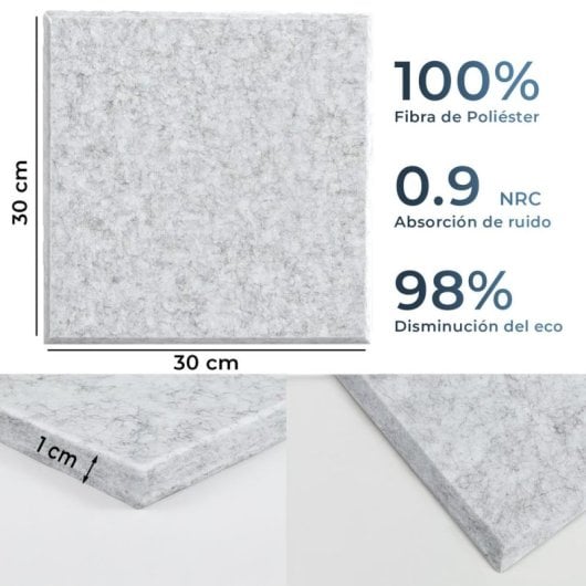 Yoevu Pack 12 Painéis Acústicos Retangulares de Alta Densidade 230kg/m 30x30x1cm Cinzentos