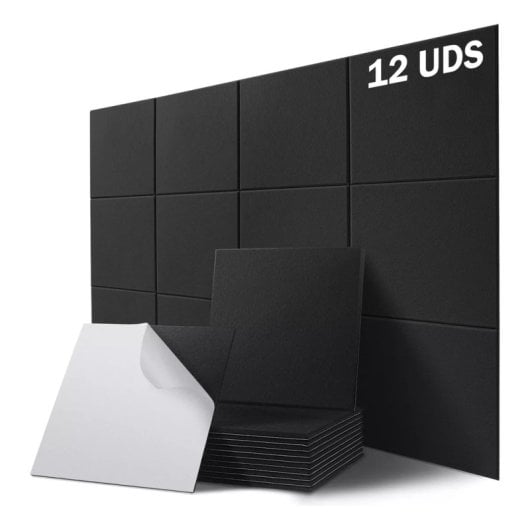 Yoevu - Pack 12 Paneles Acústicos Rectangulares Alta Densidad 230kg/m 30x30x1cm Negros