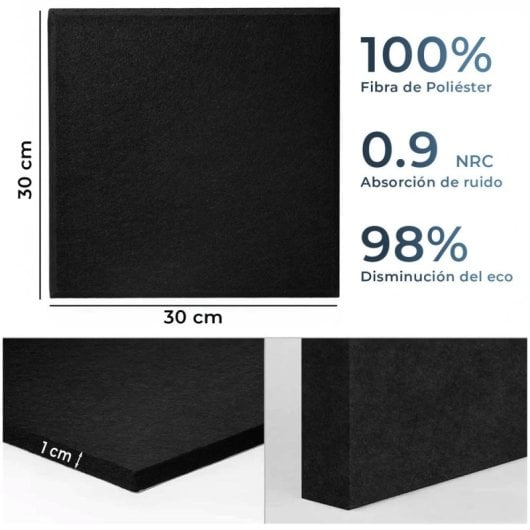 Yoevu - Pack 12 Paneles Acústicos Rectangulares Alta Densidad 230kg/m 30x30x1cm Negros