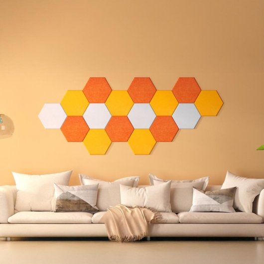 Yoevu Pack 12 Paneles Acústicos Hexagonales Autoadhesivos De Insonorización 30x26x1cm Naranja