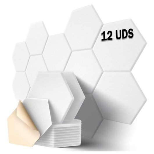 Yoevu Pack 12 Paneles Acústicos Hexagonales Autoadhesivos De Insonorización 30x26x1cm Blanco