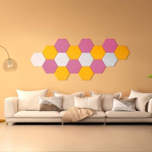 Yoevu Pack 12 Paneles Acústicos Hexagonales Autoadhesivos De Insonorización 30x26x1cm Amarillo