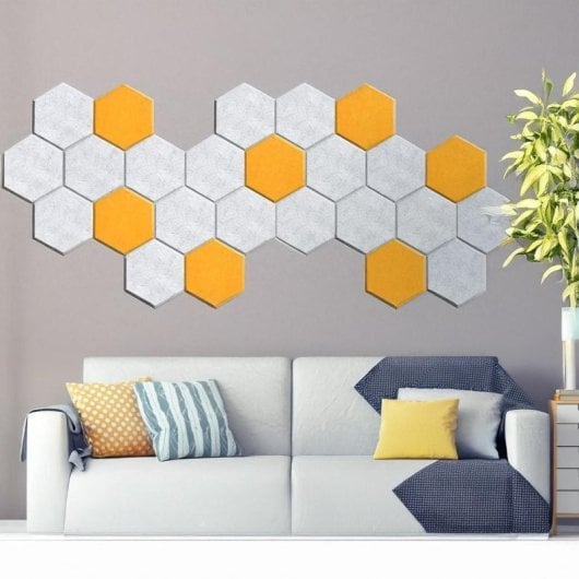 Yoevu Pack 12 Paneles Acústicos Hexagonales Autoadhesivos De Insonorización 30x26x1cm Amarillo