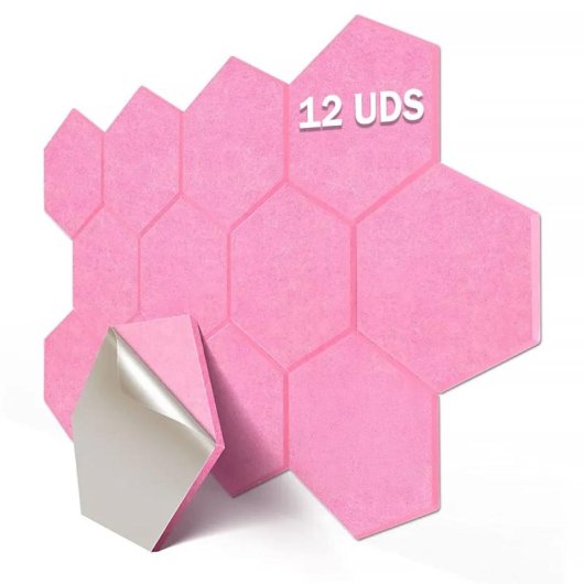 Yoevu Pack 12 Paneles Acústicos Hexagonales Autoadhesivos De Insonorización 30x26x1cm Rosa