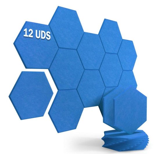 Yoevu Pack 12 Paneles Acústicos Hexagonales Autoadhesivos De Insonorización 30x26x1cm Azul