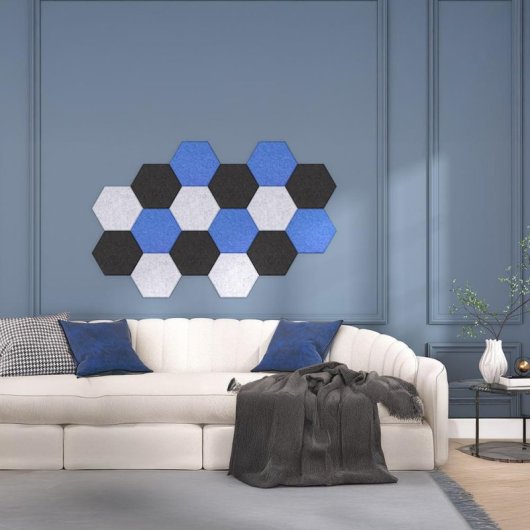 Yoevu Pack 12 Paneles Acústicos Hexagonales Autoadhesivos De Insonorización 30x26x1cm Azul